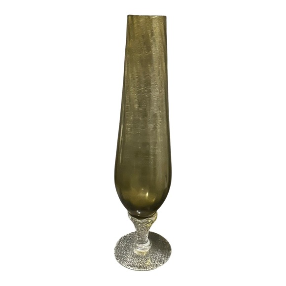 Vintage Olive Green Hand Blown Art Glass Goblet 8.5" Twisted Stem Retro Decor - Picture 1 of 4